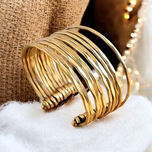 🆕 Indian Artisan Boho Chic Layered Brass Cuff Bracelet Stunning Statement Piece